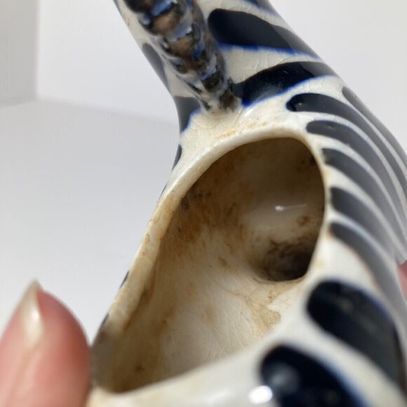 Vintage‎ MCM Porcelain Zebra Planter Made in Japan Black & White 5 x 6" Flaw - Picture 9 of 9